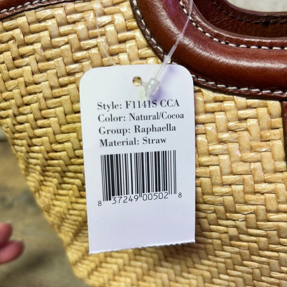 Franco Sarto Raffia Straw Tote Bag Top Handle Brown Leather Trim Natural NWT - Picture 6 of 9